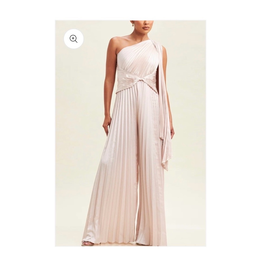 Luxxel Cream One-Shoulder Jumpsuit